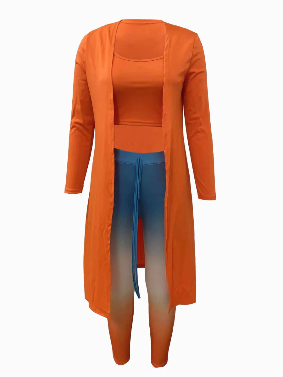 LW Women Autumn&Winter Plus Size Cami Geometric Print Skinny Drawstring Convention Collar Long Sleeve Three Piece Pants Se