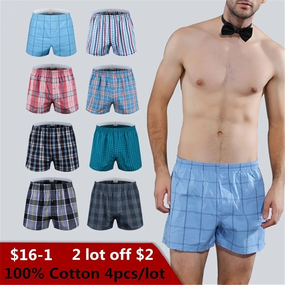 40-150KG Lounge Pajama Sleep Cotton Homme Arrow Men's Underwear Shorts Boxers Casual Home Woven Bottoms Boxers Plus size 4PCS