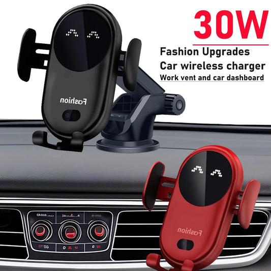 30W Car Wireless Charger Auto Mount Phone Holder Sucker Support For iPhone 14 13 Pro Max Samsung Xiaomi Redmi Infrared Induction