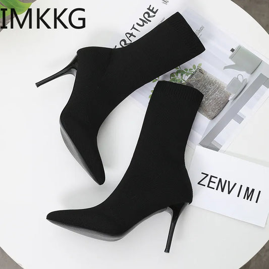 Sexy Sock Boots Knitting Stretch Boots High Heels for Women Fashion Shoes 2021 Spring Autumn Ankle Boots Female Size 42