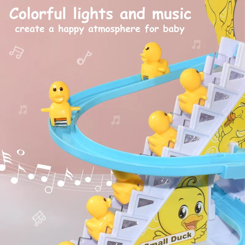 Kid Diy Small Duck Penguin Electronic Climbing Stairs Track Toy Light Musical Slide Track Coaster Toy Educational Fun Toys Gifts