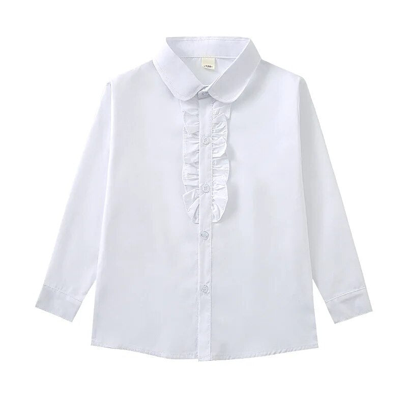 new summer spring girls lace cotton solid White baby kids girls Blouse white shirts  with long sleeves for children girls