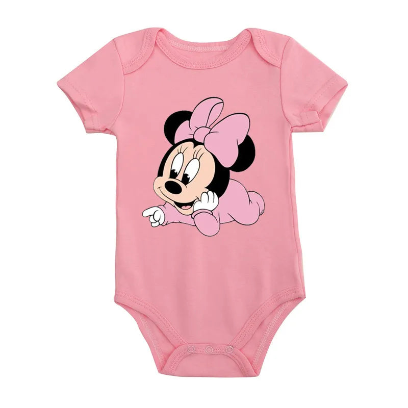 Cotton Baby Minnie Mouse Romper Disney Aesthetic Cartoon Newborn Baby Girl Clothes Fashion Sweet Style Infant Bodysuit