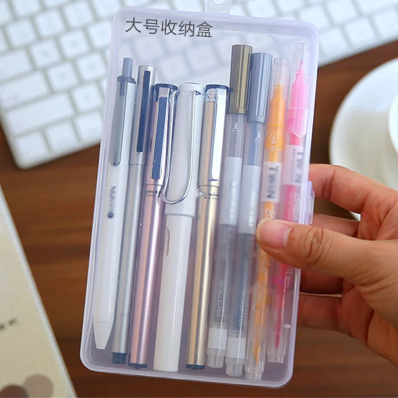 Transparent Desktop Stationery Organizer Pencil Box Pen Holder Washi Tape Stickers Box Table Desk Accessories School Supplies