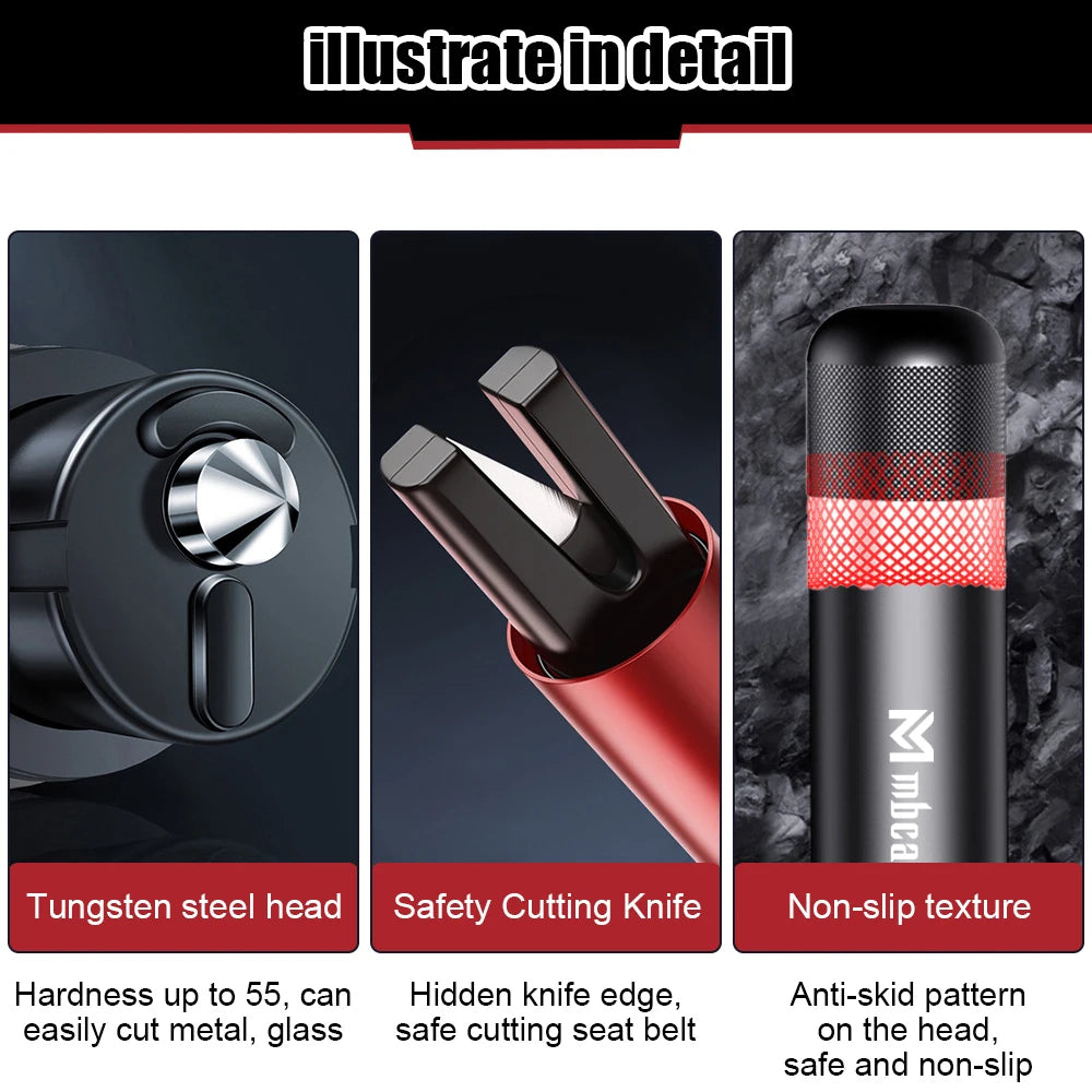 Car Safety Hammer Auto Emergency Glass Window Breaker Seat Belt Cutter Life-Saving Car Emergency Aluminum Alloy Escape Hammer
