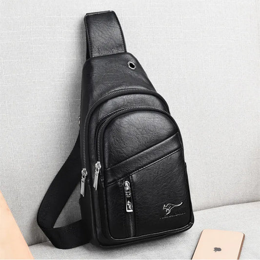 New Genuine Leather Chest Bag Men Travel Crossbody Bag Business Black Chest Pack Casual Sling Bag Male Shoulder Messenger Bag