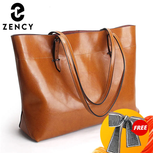 2023 New Style Brown Women Handbag 100% Genuine Leather Female Shoulder Purse Ladies Black Tote Bag Large Capacity Shopping Bags