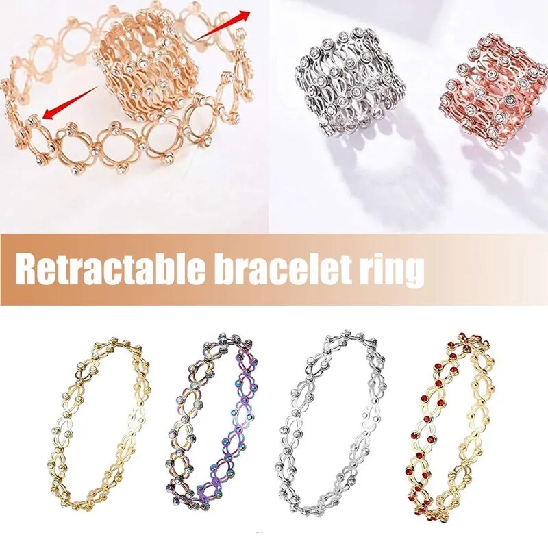 2 In 1 New Creative Magic Stretchable Ring Bracelet for Women Men Charm Shiny Crystal Retractable Bracelets Rings Jewelry Gift
