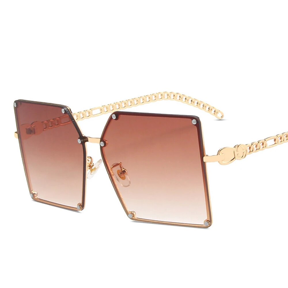 2023 New Fashion Oversize Gradient Sunglasses For Women Vintage Alloy Chain Frame Rivet Square Sun Glasses Female Elegant Shades