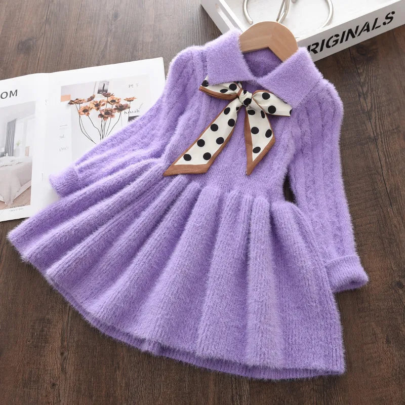 Menoea Toddler Baby Girls Winter Dress 2023 Autumn Sweater Clothes Solid Christmas Turtleneck Clothes 2-7Y little Kids Clothing