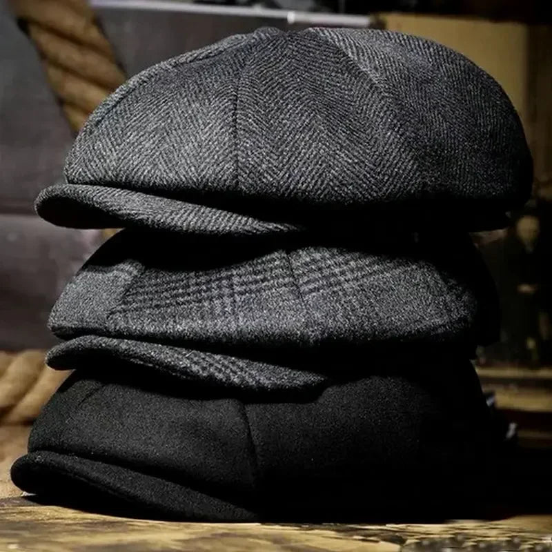 Retro Tweed Newsboy Hat Men Beret Gatsby Beret Hats Street Caps Peaked Octagonal with Brim Caps Winter Spring Hip Hop Beret