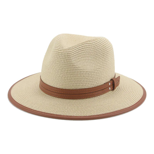 Hats for Women Men Solid Belt Khaki White Black Summer Hats Straw Hat Panama Big Brim Jazz Beach Women Hats Sombreros De Mujer