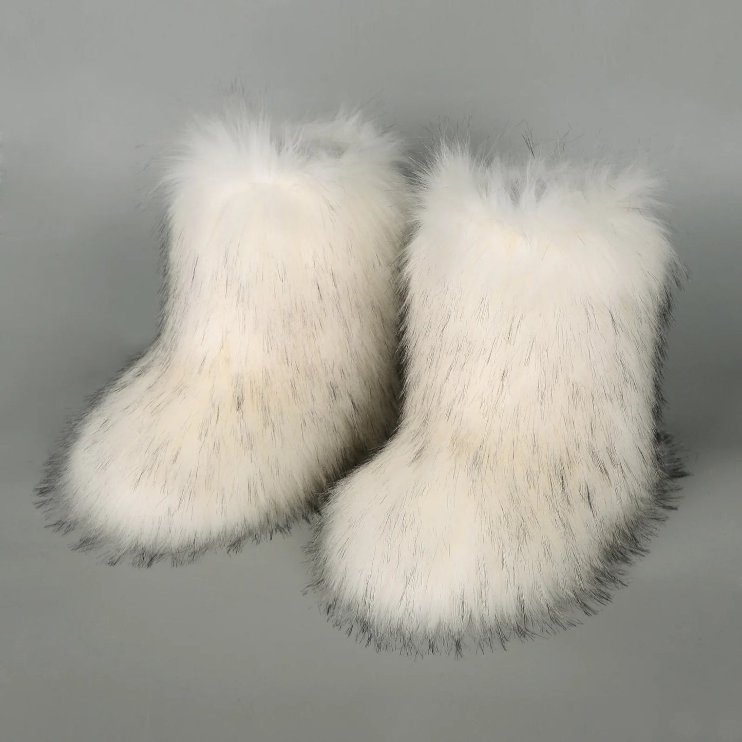 Winter Fuzzy Boots Women Furry Shoes Fluffy Fur Snow Boots Plush lining Slip-on Rubber Flat Outdoor Bowtie Warm Ladies Footwear