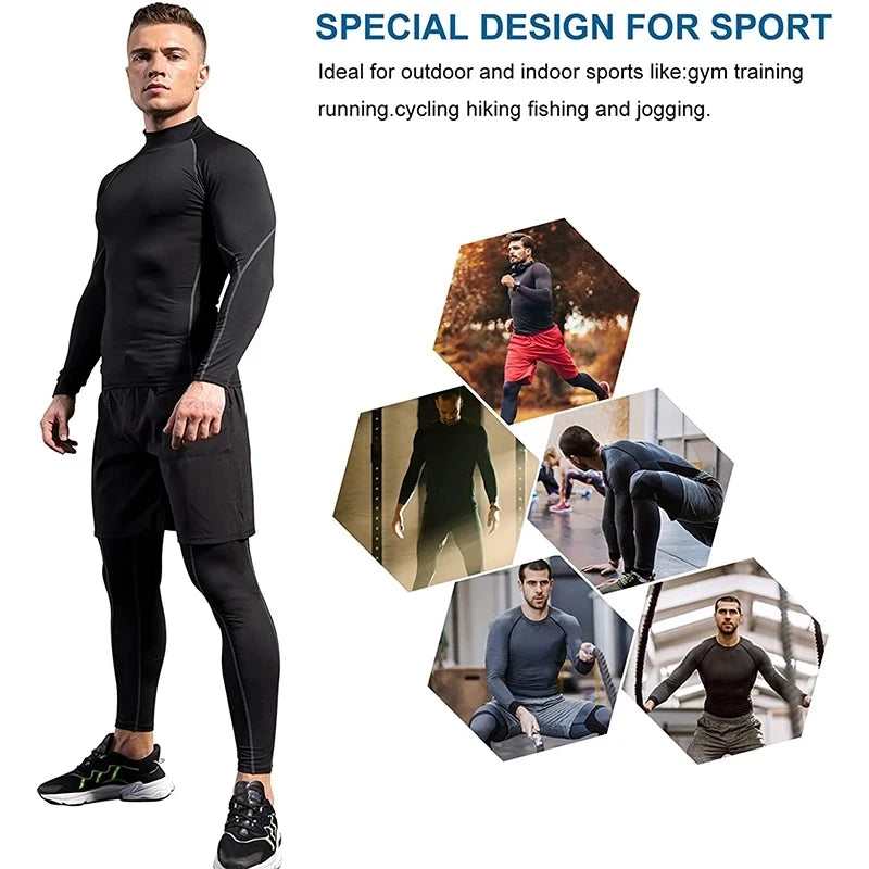 Men Bodybuilding Sport T-shirt Quick Dry Running Shirt Long Sleeve Compression Top Gym T Shirt Men Fitness Tight Rashgard