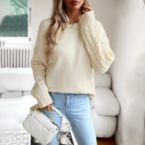 O Neck Long Sleeve Solid Color Knitted Tops For Ladies Fashion Causal