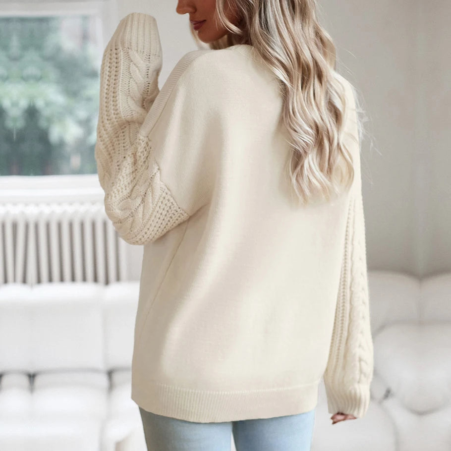 O Neck Long Sleeve Solid Color Knitted Tops For Ladies Fashion Causal