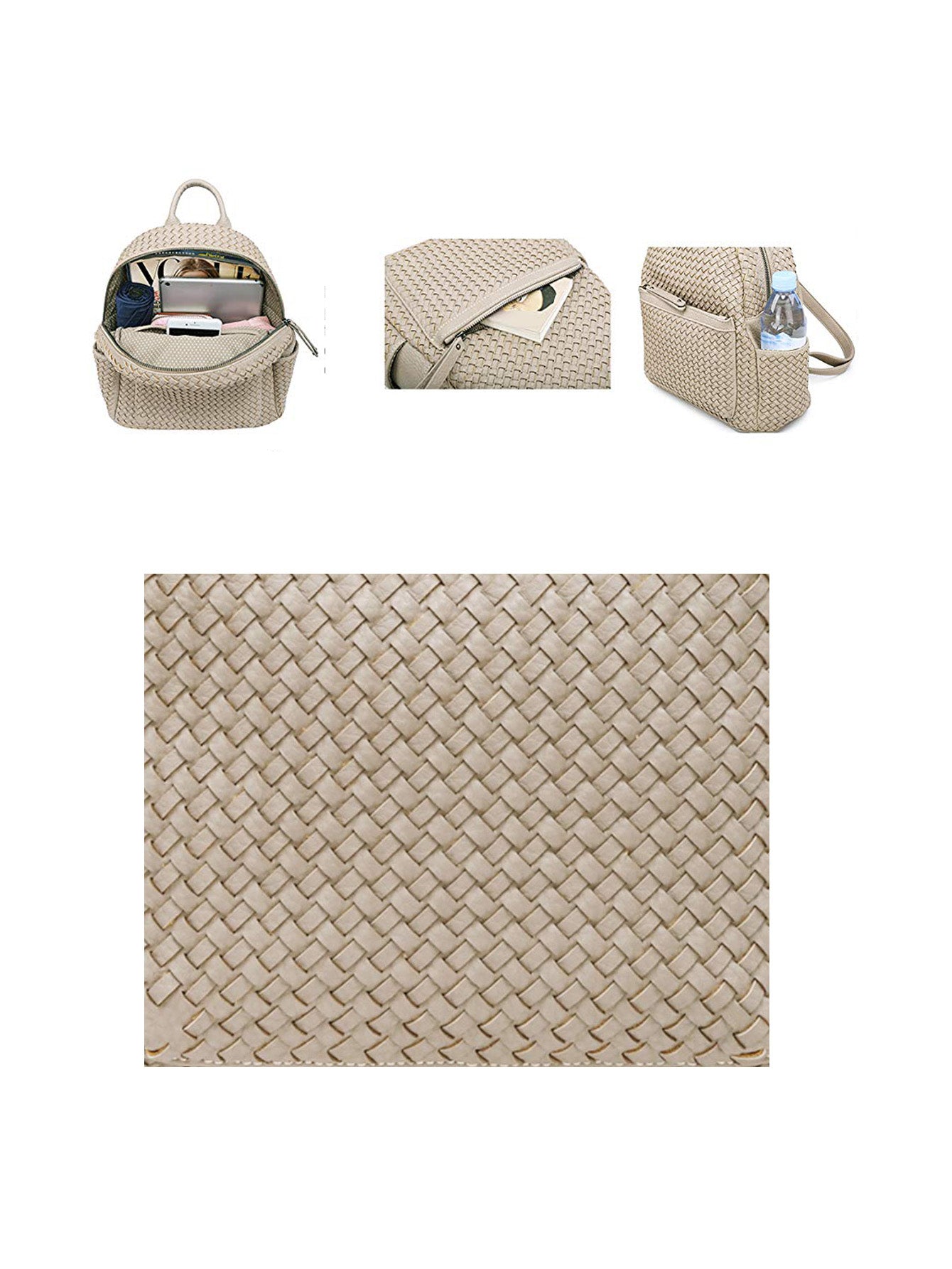 Woven backpack purse for women beige sif2068 BE05