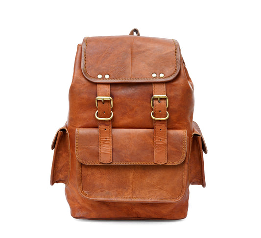 15 Inch Vintage Brown Genuine Leather Women Backpack Bag
