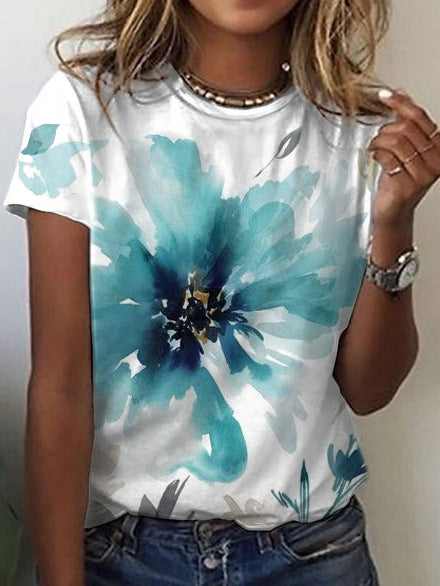 Women's Floral Print Short Sleeve T-shirt Top