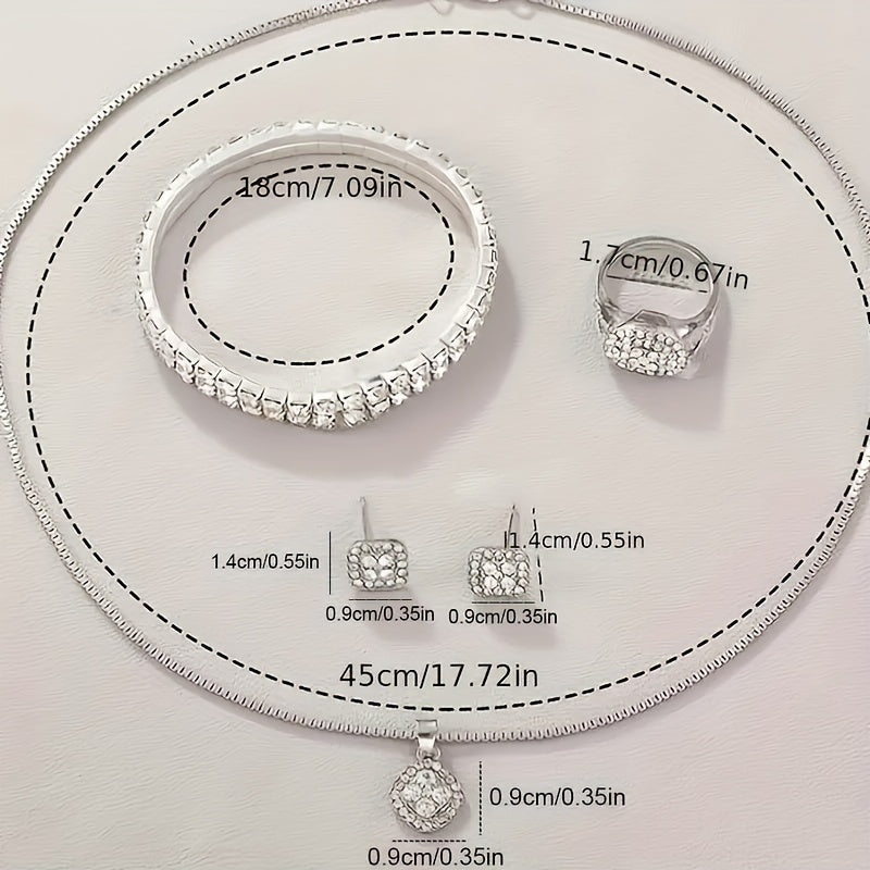6pcs/set Women's Watch Luxury Rhinestone Quartz Watch Rome Fashion Analog Wrist Watch & Jewelry Set, Gift For Mom Her
