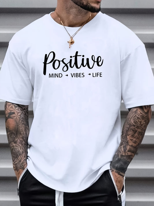 Men's 'Positive' Print T-Shirt - Casual Short Sleeve Tee for Summer, Spring, and Fall - Great Gift Idea