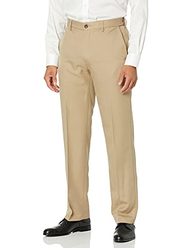 Amazon Essentials Men's Classic-Fit Expandable-Waist Flat-Front Dress Pant, Khaki Brown, 40W x 29L