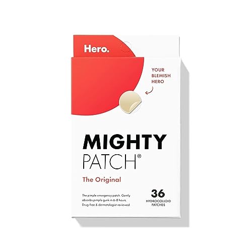 Mighty Patch™ Original patch from Hero Cosmetics - Hydrocolloid Acne Pimple Patch for Covering Zits and Blemishes, Spot Stickers for Face and Skin, Vegan-friendly and Not Tested on Animals (36 Count)