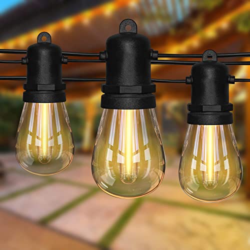 S14 48Ft LED Outdoor String Lights, Hanging Patio Lights Outdoor Waterproof with 16 Shatterproof LED Bulbs, LED Outdoor Lights for Patio Backyard Garden Balcony Cafe Wedding Party Gazebo Decorations