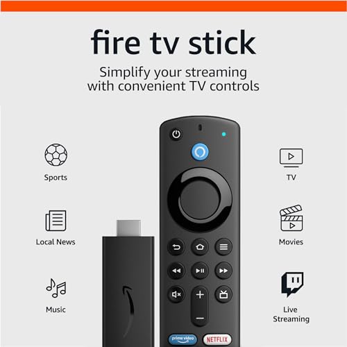 Amazon Fire TV Stick with Alexa Voice Remote (includes TV controls), free & live TV without cable or satellite, HD streaming device