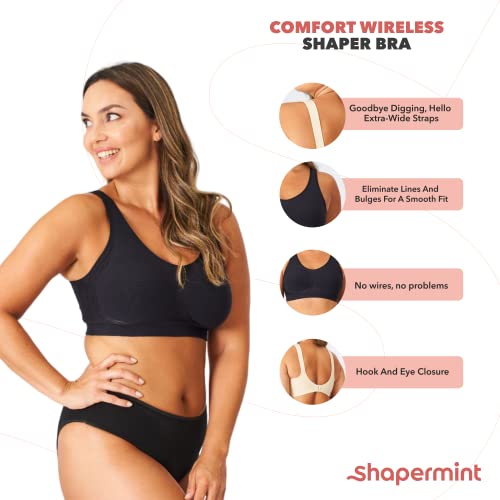 SHAPERMINT Womens Comfort Wirefree High Support Bra, Black, Large