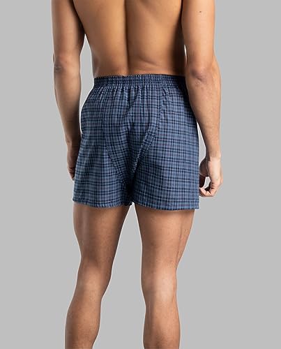 Fruit of the Loom Men's Tag-Free Woven Boxer Shorts, Relaxed Fit, Moisture Wicking, Color Multipacks, Assorted Plaid, X-Large