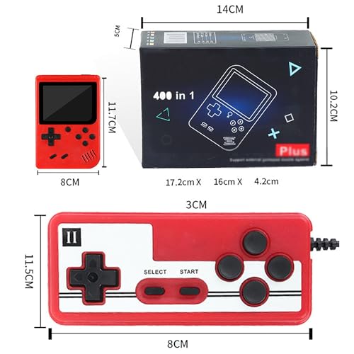EZGHAR TinyTendo - Tiny Tendo 400 Games, Tinytendo Handheld Console, Portable Retro Video Game Console with Game Controller, GameTendo 400 in 1 Game Console, Support 2 Players Play on TV (Red)