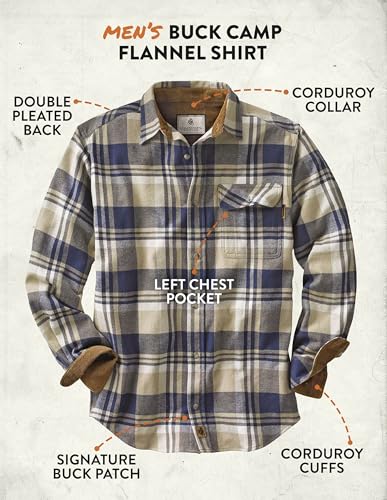 Legendary Whitetails Men's Buck Camp Flannel Shirt, Shale Plaid, X-Large