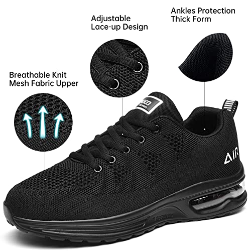 MEHOTO Mens Air Running Sneakers, Men Sport Fitness Gym Jogging Walking Lightweight Shoes, Color AllBlack, Size 9.5