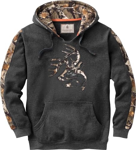 Legendary Whitetails Men's Standard Camo Outfitter Hoodie, Charcoal Heather, Large