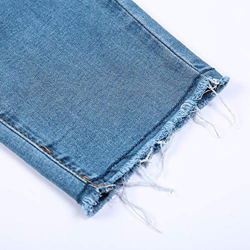 CME SHOWU Women Skinny Ripped Jeans Stretch Distressed Destroyed Denim Pants(Light Blue,L)