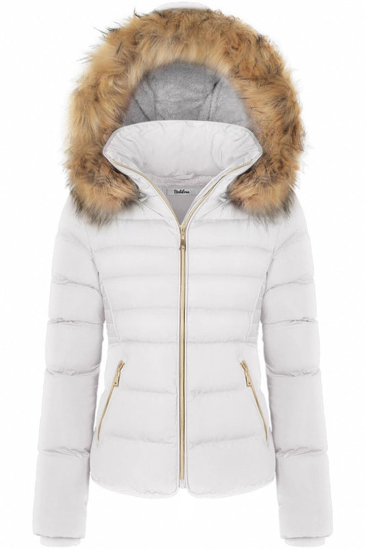 BodiLove Women's Warm Winter Everyday Wear Outdoor Winter Quilted Puffer Short Coat Jacket Plus Sizewith Removable Faux Fur Hood and Zipper White 2X