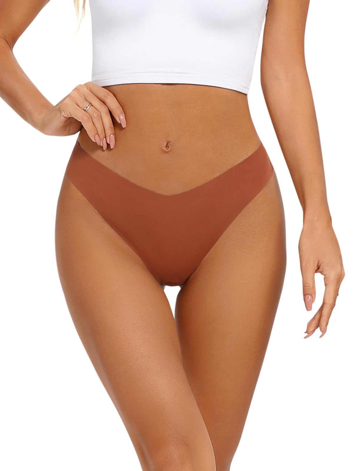 tichers Seamless Thongs for Women No Show Thong V-waisted Stretch Breathable Sexy Panties Underwear 6 Pack