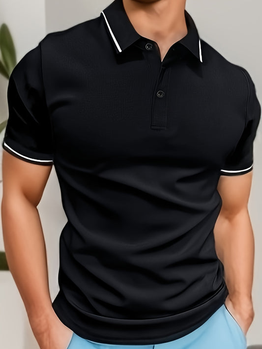 Men's Short Sleeve Lapel Shirt - Casual All-Match Contrast Binding for Summer Golf and Tennis