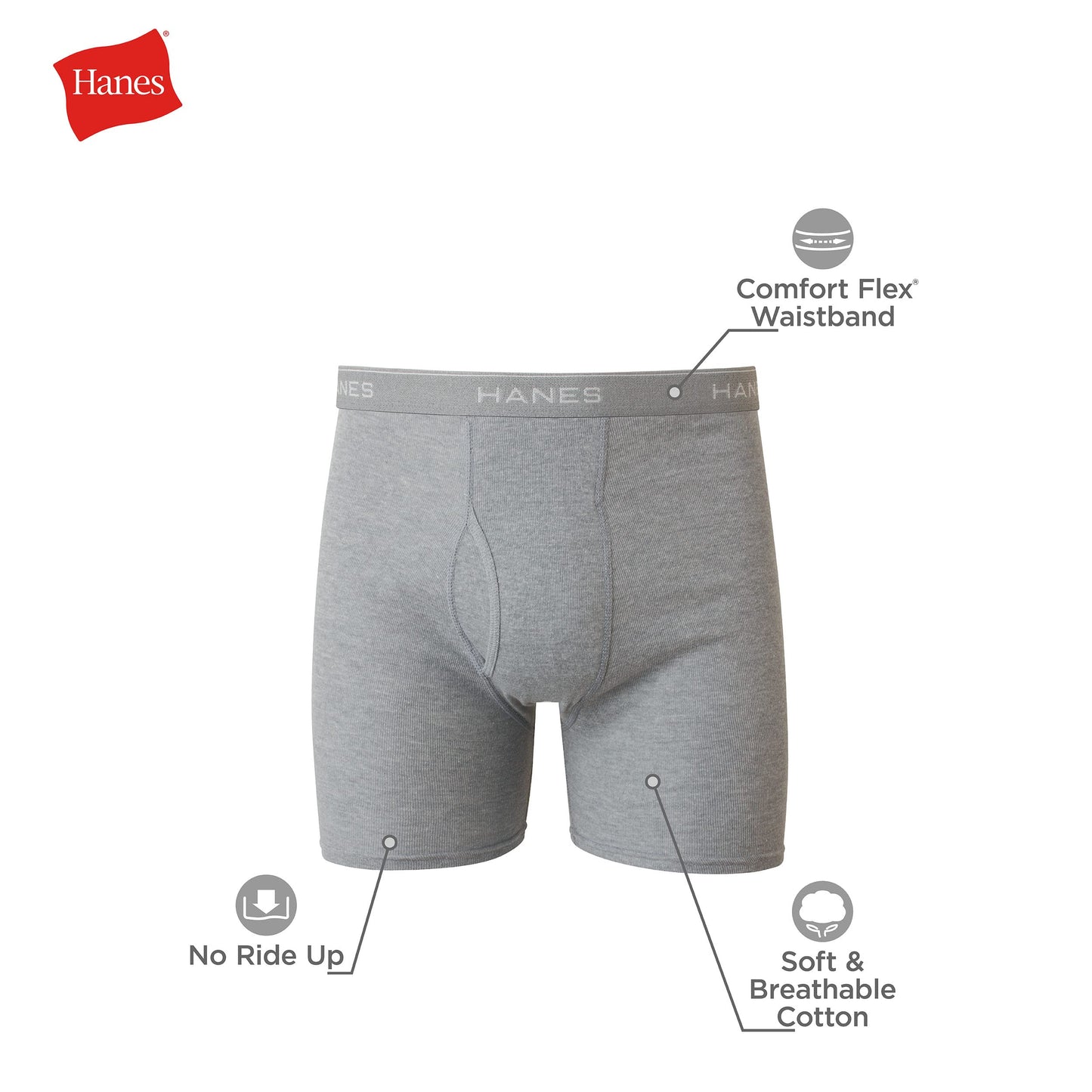 Hanes Men's Boxer Soft Breathable Cotton ComfortFlex Waistband, Multipack Brief Underwear, 6 Pack - Black/Gray, Large
