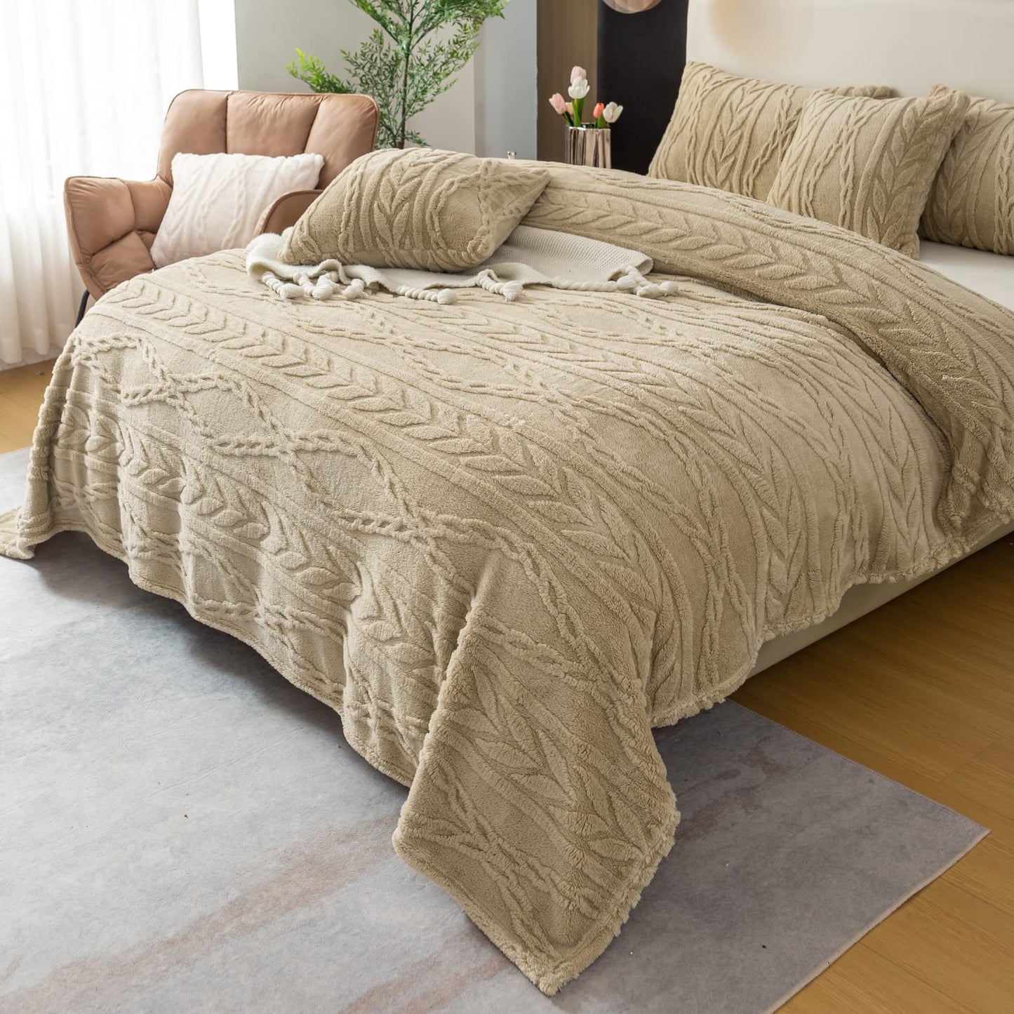 YUSOKI Sherpa Throw Blanket-3D Stylish Design Super Soft Fuzzy Cozy Warm Blanket Thick Plush Fluffy Furry Blankets for Teen Girls Women Couch Bed Sofa Chair Men Boys Gift(Tan,50"x65")