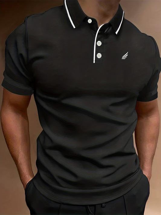 Trendy Wing Print Men's Casual Button Up Short Sleeve Lightweight Lapel Shirt, Tops For Men