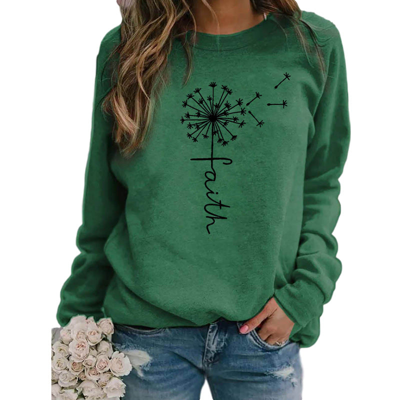 Ladies Faith Letter Print Round Neck Long Sleeve T-shirt