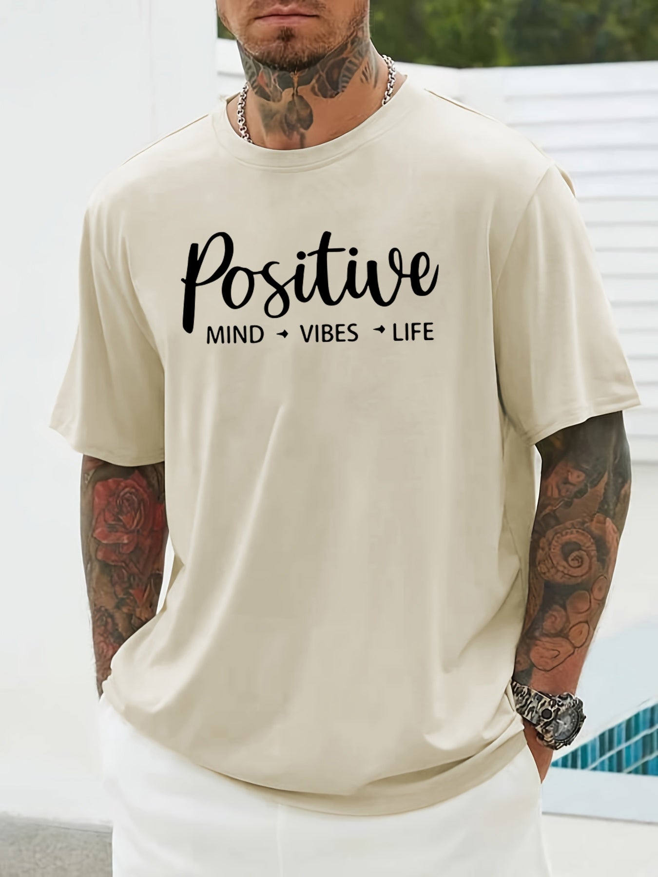 Men's 'Positive' Print T-Shirt - Casual Short Sleeve Tee for Summer, Spring, and Fall - Great Gift Idea