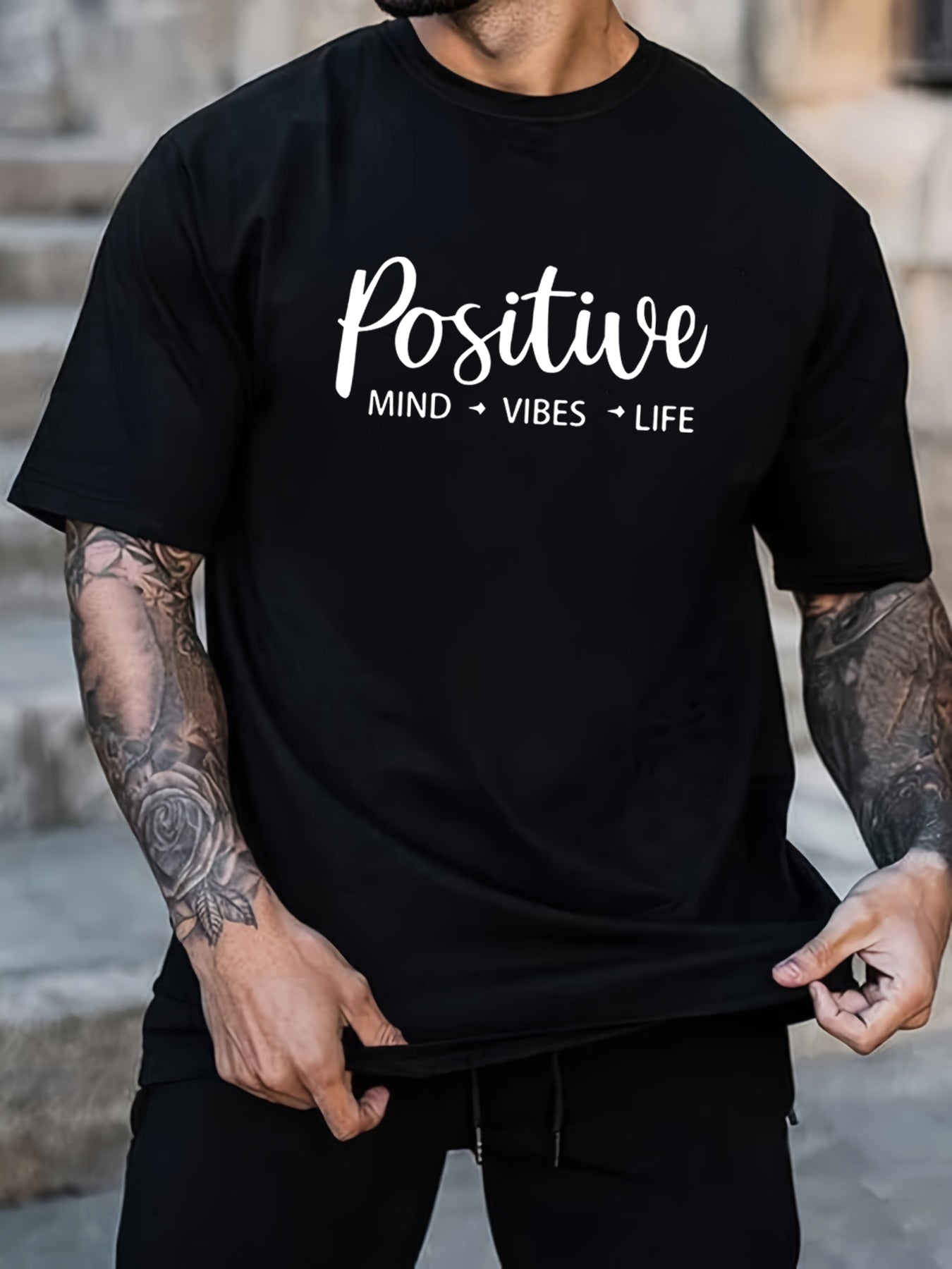 Men's 'Positive' Print T-Shirt - Casual Short Sleeve Tee for Summer, Spring, and Fall - Great Gift Idea