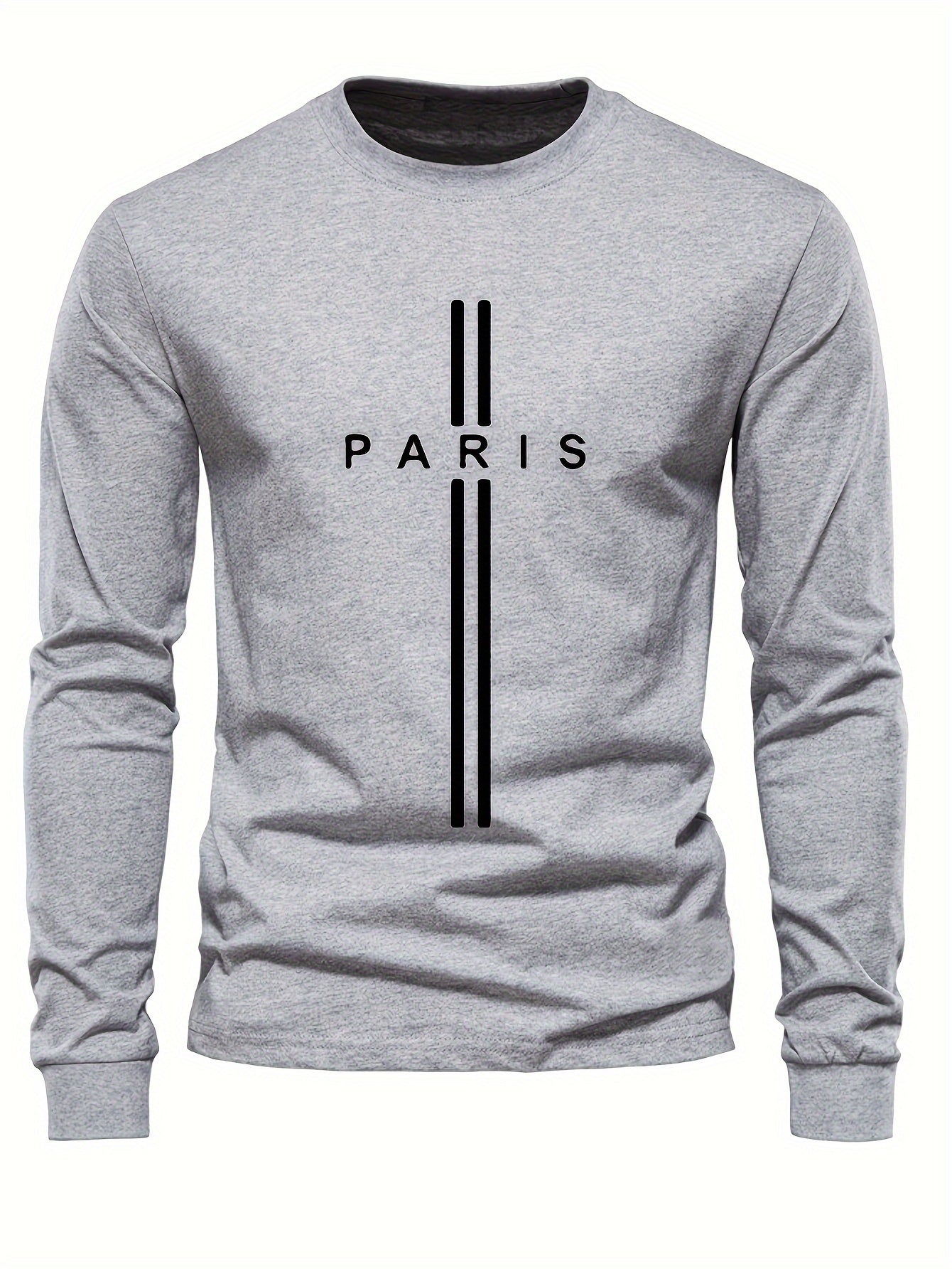 PARIS Print Men's Long Sleeve Active T-shirt - Casual and Comfy for Spring, Summer, and Autumn