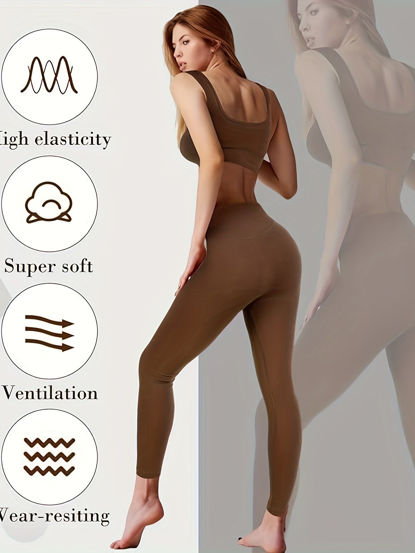 4-Piece Ribbed High Waist One Shoulder Sports Legging Active Set With Bra And Shorts - Moisture-Wicking, High Stretch, Machine Washable, Solid Color, Midi Length - Beige, Large