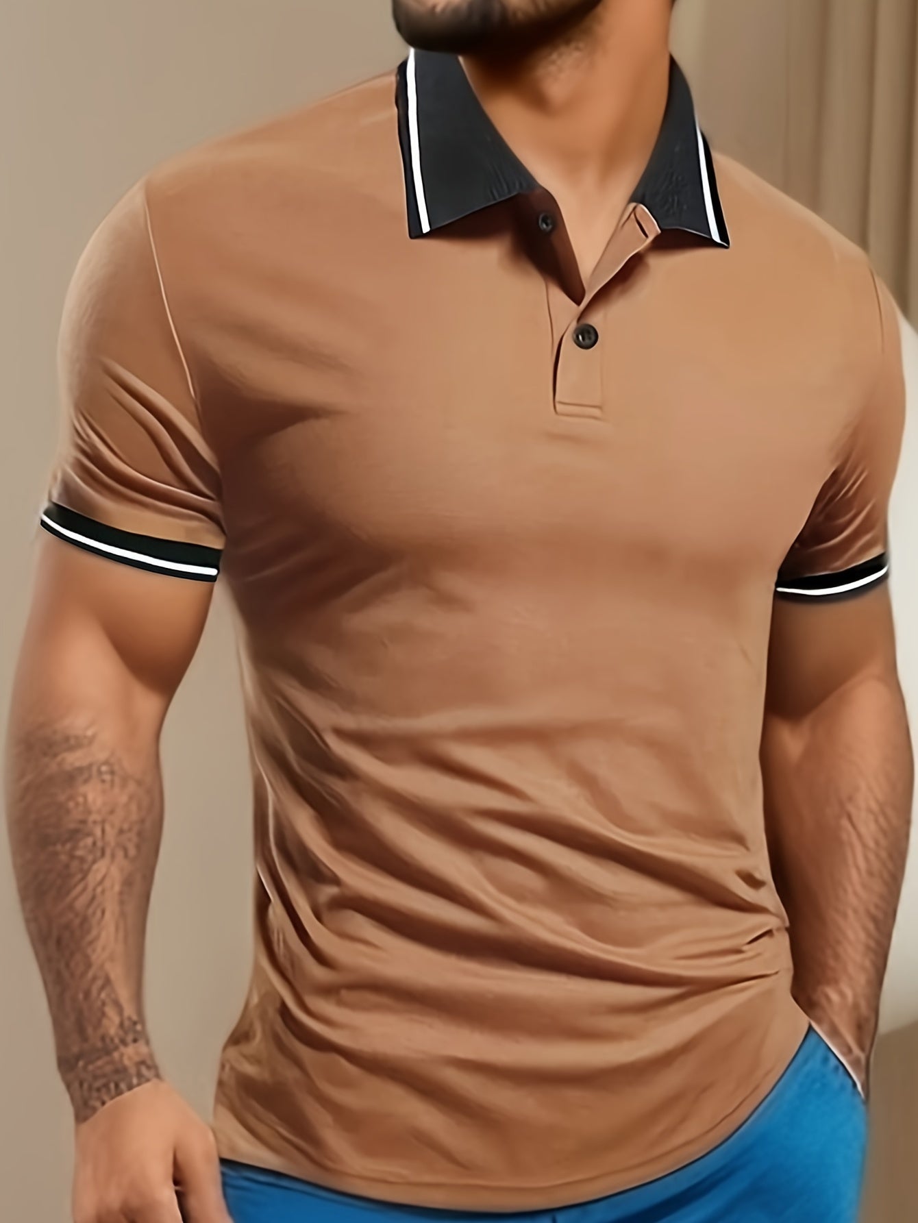 Men's Short Sleeve Lapel Shirt - Casual All-Match Contrast Binding for Summer Golf and Tennis