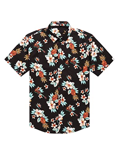 COOFANDY Men's Hawaiian Shirt Short Sleeve Casual Button Down Floral Printed Beach Shirts with Pocket Black