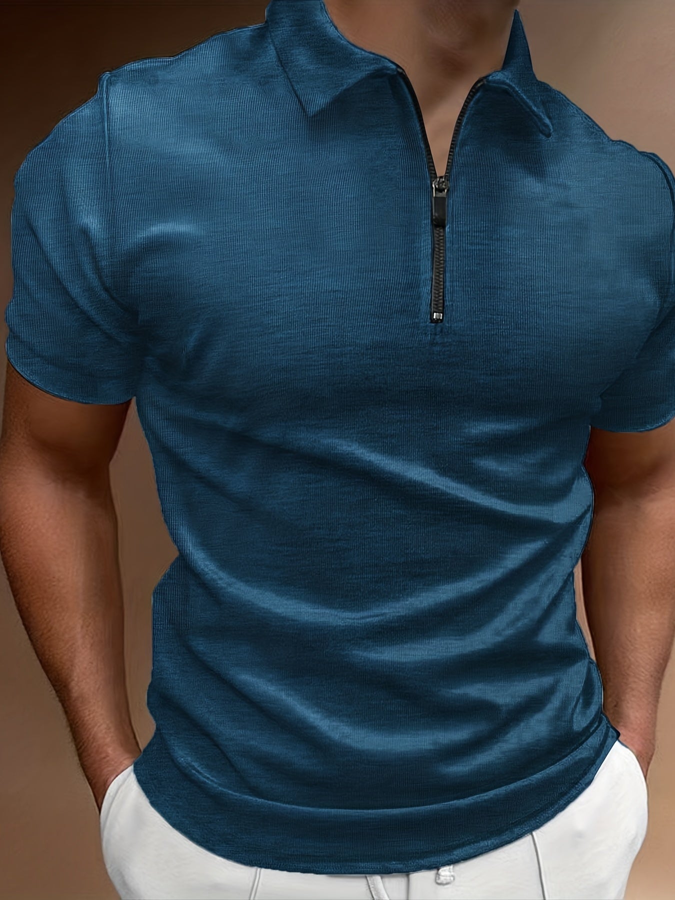 Men's Casual Short Sleeve Zipper Shirt - Classic Design, Lapel Collar Top for Summer